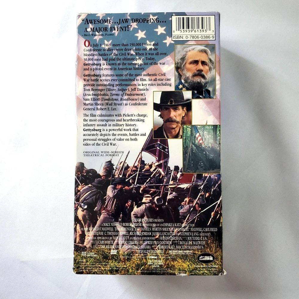 Gettysburg (VHS, 1993) Tom Berenger, Martin Sheen, Stephen Lang, Richard Jordan - Picture 3 of 6